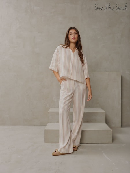 Smith & Soul Natural Striped Straight Leg Trousers (H58667) | £95