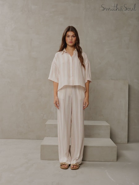 Smith & Soul Natural Striped Cropped Shirt Blouse (H58676) | £89