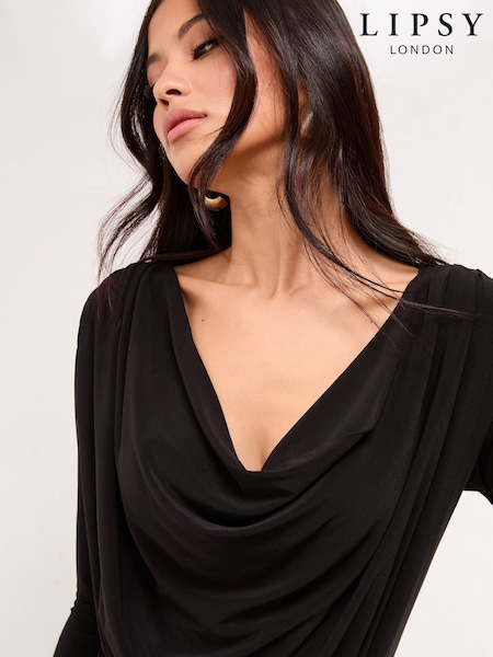 Lipsy Black Long Sleeve Cowl Neck Top (H58719) | £36