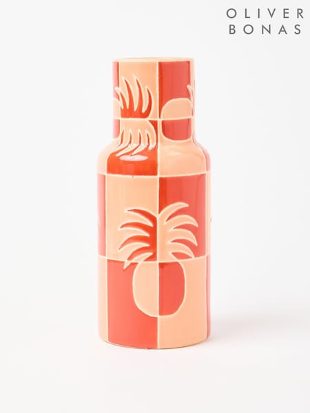 Oliver Bonas Pink Pineapple Chequerboard Ceramic Vase (H58772) | £30