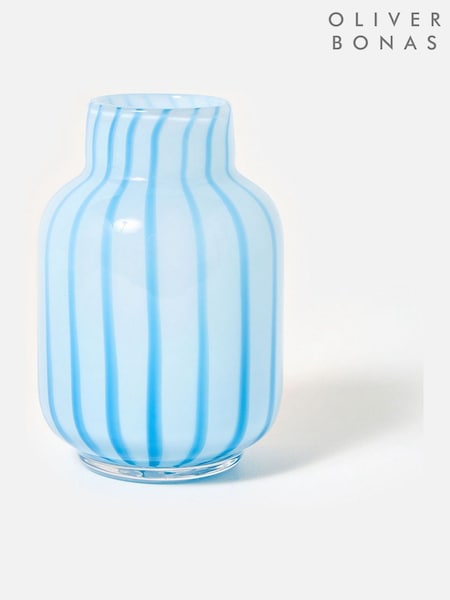 Oliver Bonas Blue Maha Stripe Glass Vase (H58778) | £17