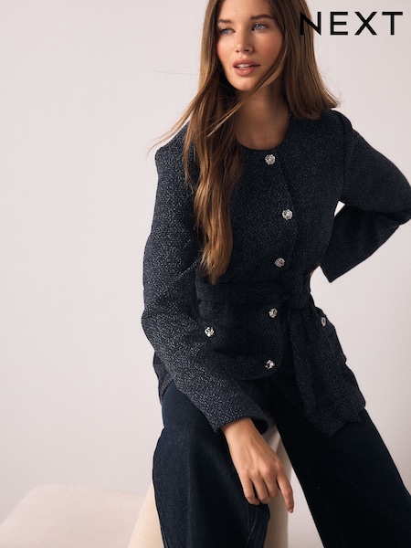 Navy Fleck Boucle Belted Jacket (H58796) | £55