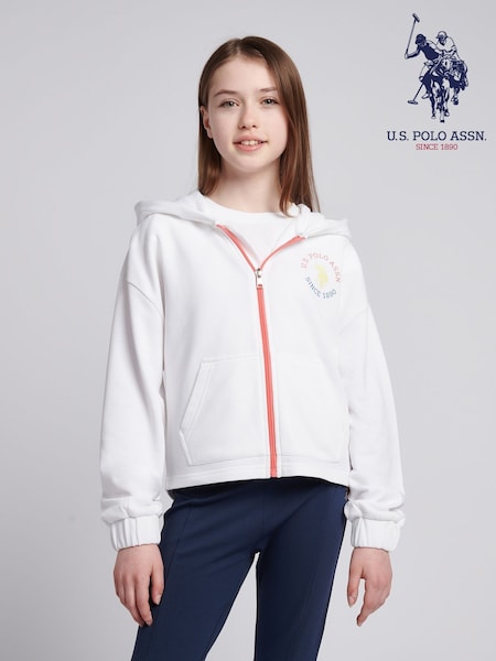 U.S. Polo Assn. White Girls Graphic Zip Through Sweater (H58819) | £45