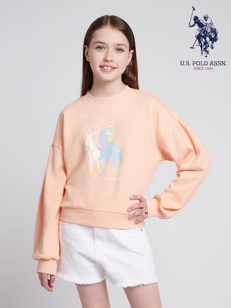 U.S. Polo Assn. Orange Girls Double Horsemen Puff Sleeve Sweater (H58826) | £40