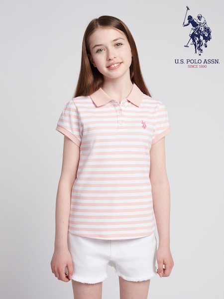 U.S. Polo Assn. Pink Girls Cap Sleeve Stripe Polo Shirt (H58828) | £30