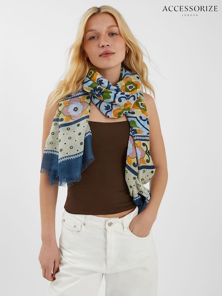 Accessorize Blue Lightweight Tile Print Scarf (H58905) | £22