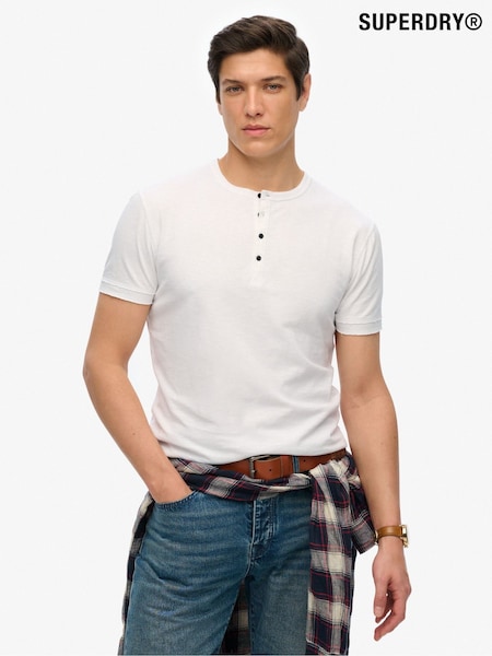 Superdry White Slub Short Sleeve Jersey Grandad Top (H58948) | £27