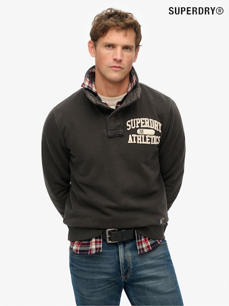 Superdry Black Vintage Athletic Henley Sweatshirt (H58955) | £65
