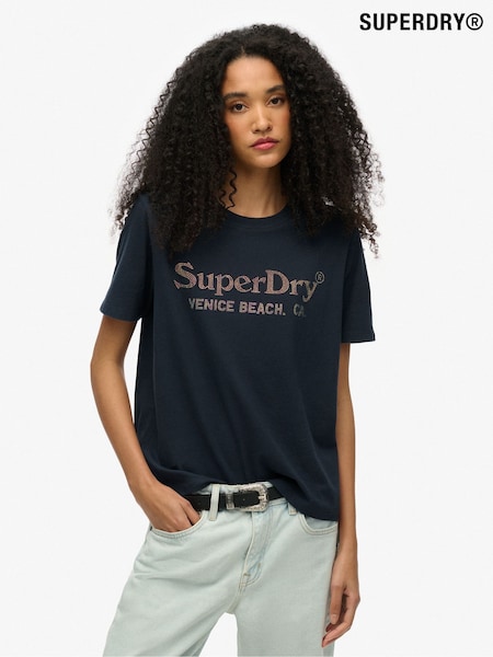 Superdry Blue Venue Metallic Relaxed T-Shirt (H58963) | £30
