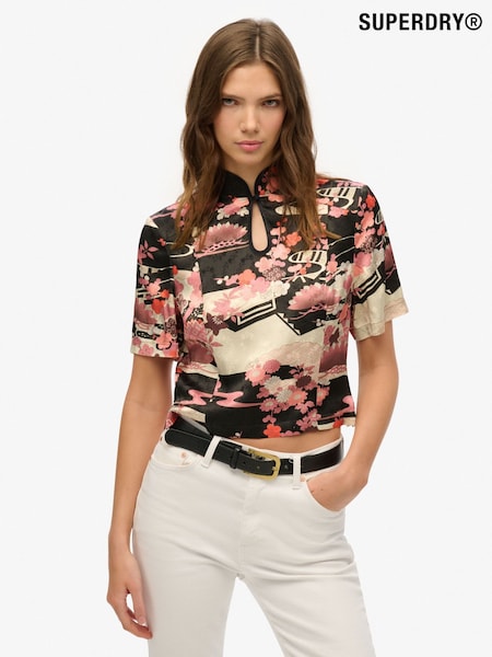 Superdry Pink Mandarin Jacquard Top (H58969) | £40