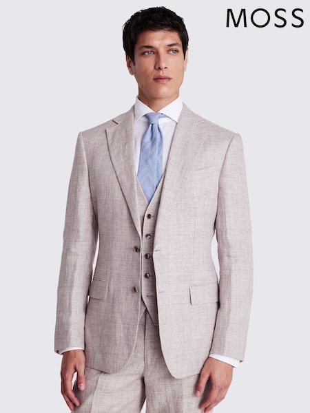 MOSS Natural Regular Fit Oatmeal Linen Jacket (H59010) | £0