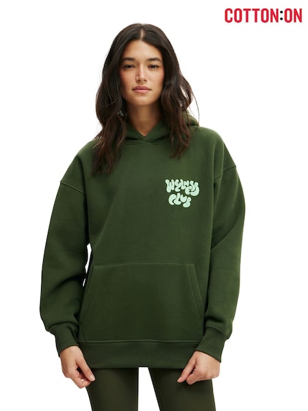 Cotton On Green Plush Premium Graphic Print Hoodie (H59034) | £35
