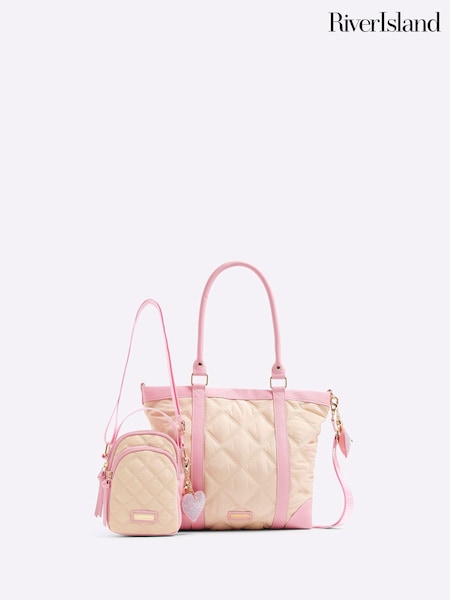 River Island Cream Girls Quilted Nylon Airport Bundle Bag (H59037) | £45