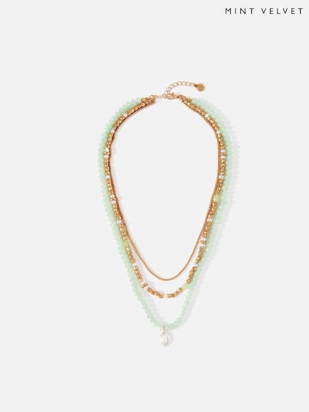 Mint Velvet Green Beaded Layered Necklace (H59060) | £45