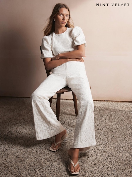 Mint Velvet Cream Lace Sequinned Flare Trousers (H59064) | £145