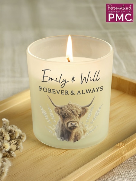 Personalised Highland Cow Frosted Glass Candle by PMC (H59076) | £14