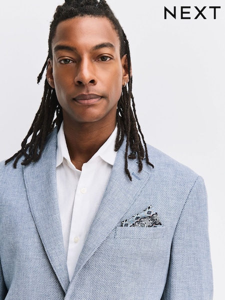 Chambray Blue Regular Fit Textured Linen Blend Blazer (H59111) | £99