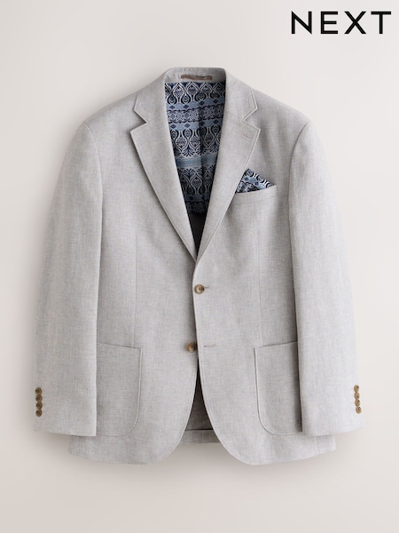 Light Grey Regular Fit Textured Linen Blend Blazer (H59113) | £99