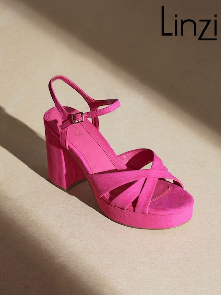 Linzi Pink Keliah Platform Cross-Over Strap Block Heeled Sandals (H59130) | £42