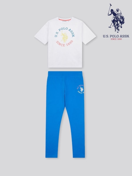 U.S. Polo Assn Blue Girls Oversized Graphic Print T-Shirt & Leggings Set (H59150) | £40
