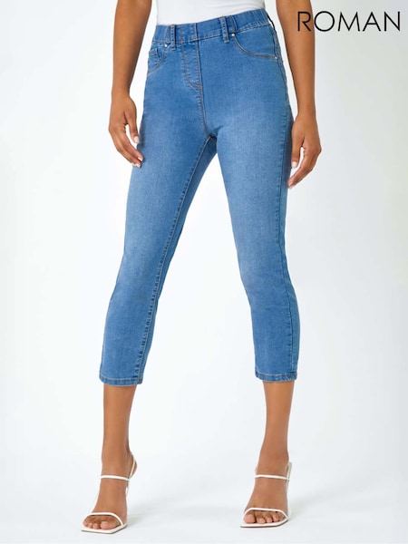 Roman Blue Cropped Stretch Elastic Waist Denim Leggings (H59174) | £32