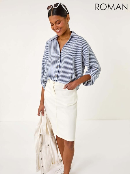 Roman White Cotton Denim Stretch A-Line Skirt (H59175) | £32
