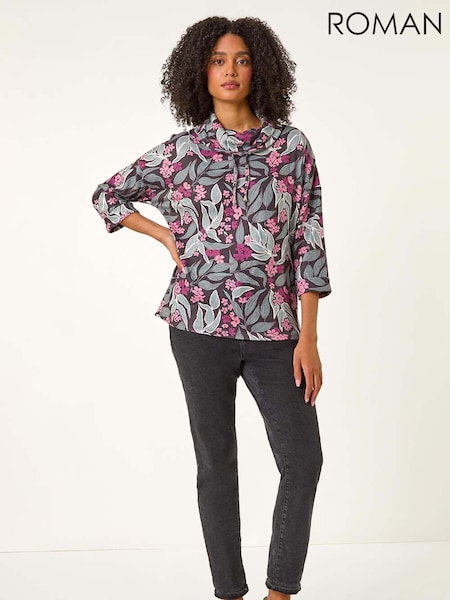 Roman Pink Floral Printed Roll Neck Blouse (H59186) | £42