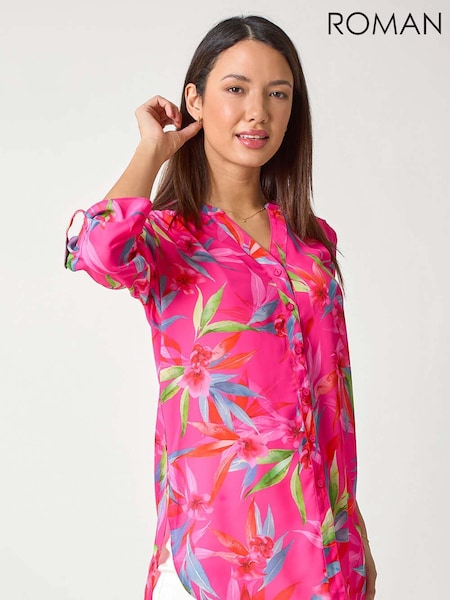 Roman Pink Floral Print Longline Blouse (H59190) | £45