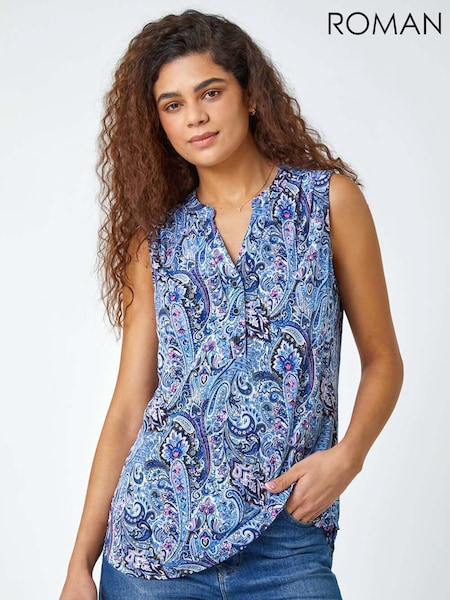 Roman Blue Paisley Print Sleeveless Stretch Blouse (H59193) | £36