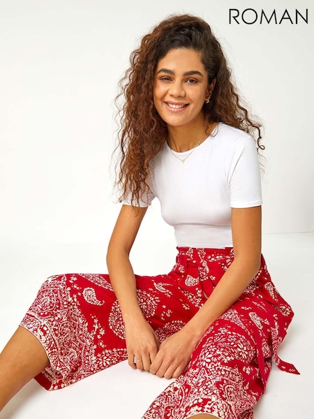 Roman Red Paisley Print Wide Leg Cropped Trousers (H59195) | £36