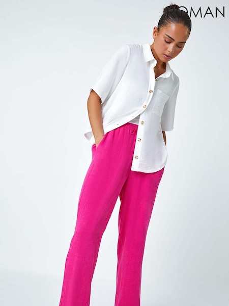Roman Pink Petite Linen Mix Trousers (H59205) | £0