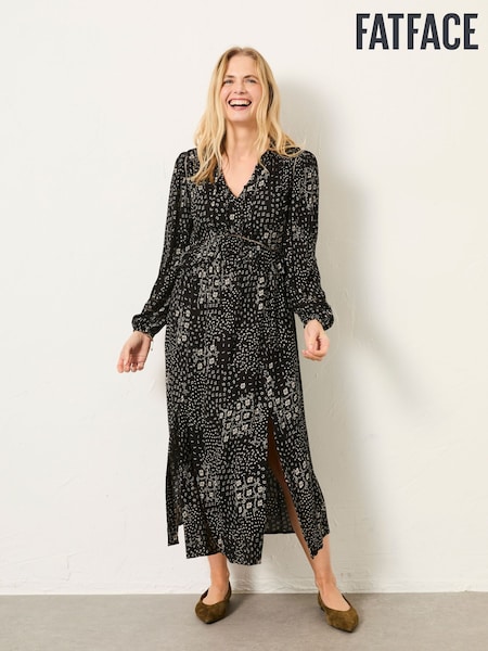 FatFace Tara Black Mono Patchwork Floral Dress (H59285) | £69