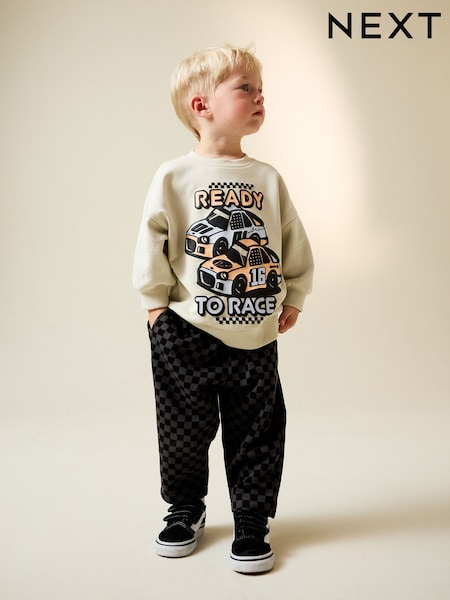 Ecru Car Crew Neck Sweatshirt and Jogger Set (3mths-7yrs) (3mths-7yrs) (H59362) | £18 - £22