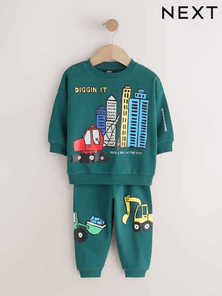 Dark Green Crew Neck Sweatshirt and Jogger Set (3mths-7yrs) (3mths-7yrs) (H59363) | £17 - £21