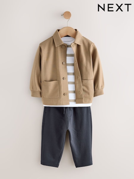 Tan Brown Jersey Shirt T-Shirt and Joggers 3 Piece Set (3mths-7yrs) (H59365) | £24 - £28