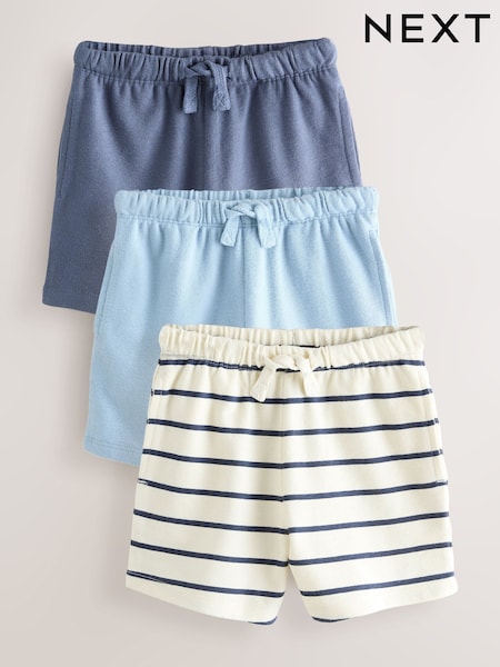 Blue And Striped Textured Shorts 3 Pack (3mths-7yrs) (H59390) | £14 - £20