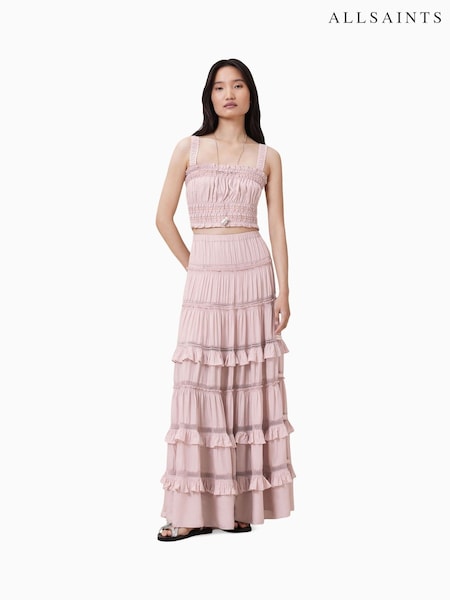 AllSaints Pink Talia Tiered Maxi Skirt (H59420) | £179
