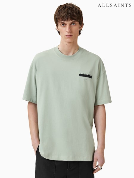 AllSaints Green Oversized Redact Embroidered Logo T-Shirt (H59429) | £0