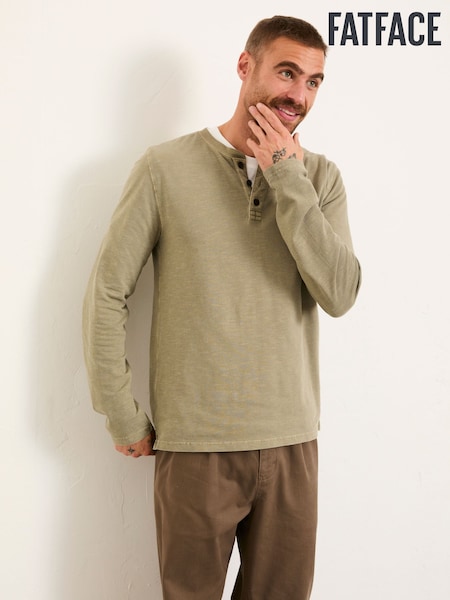 FatFace Sage Green Waffle Textured Henley (H59469) | £39.50