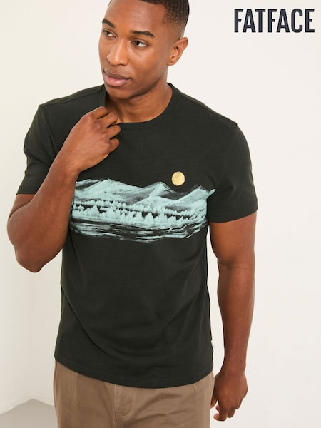 FatFace Washed Black Inky Lakes Graphic Tshirt (H59499) | £28