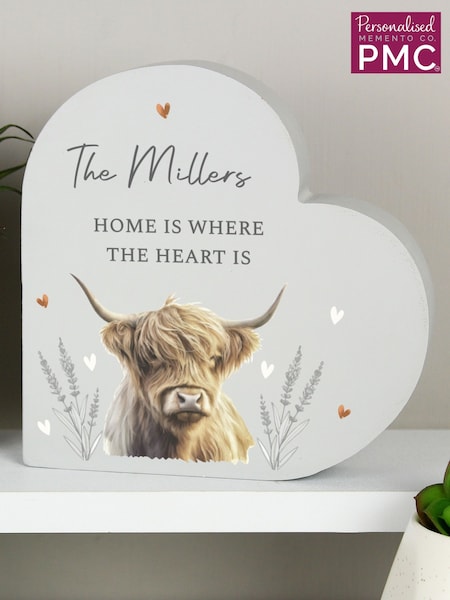 Personalised Highland Wooden Heart Ornament by PMC (H59500) | £18