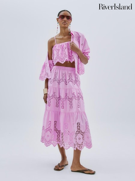 River Island Pink Broderie Cutwork Maxi Skirt (H59522) | £46