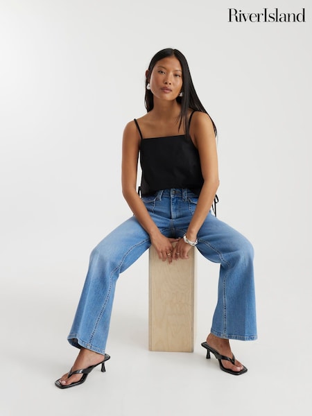 River Island Blue Petite Relaxed Flare High Rise Jeans (H59567) | £57