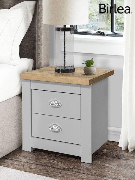 Birlea Grey and Oak Highgate 2 Drawer Bedside Table (H59620) | £0