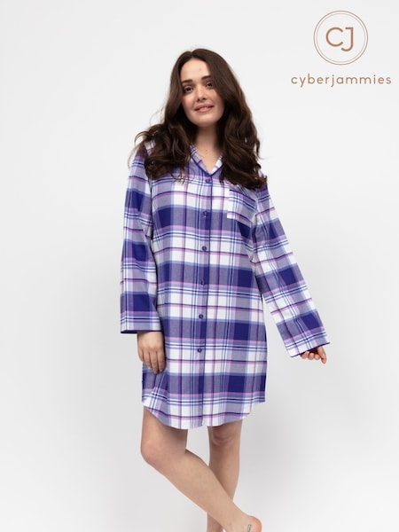 Cyberjammies Purple Long Sleeve Check Nightshirt (H59692) | £32
