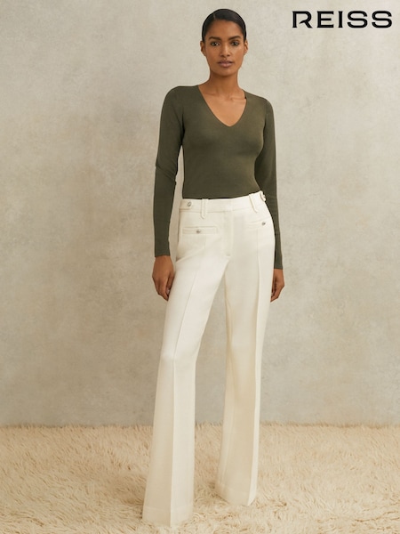 Reiss White Athena Atelier Wool Stud Flared Trousers (H59737) | £235