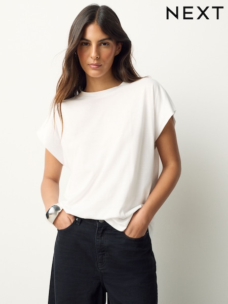 White Cotton Modal Cap Sleeve TENCEL™ Modal Blend T-Shirt (H59766) | £11