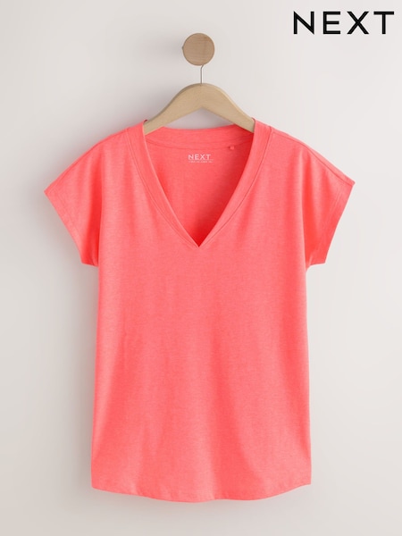 Bright Pink V-Neck Cap Sleeve T-Shirt (H59771) | £7.50