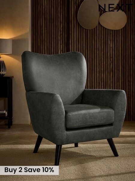 Monza Faux Leather Grey Wilson Large Highback Armchair (H59776) | £425