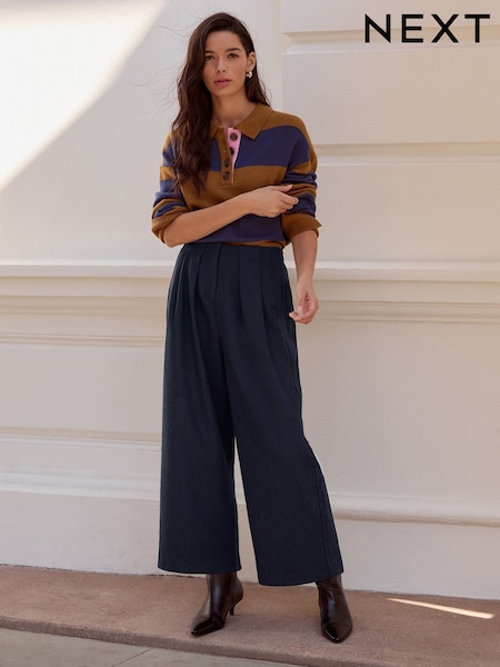 Navy N. Premium Herringbone Culottes With Wool (H59783) | £45